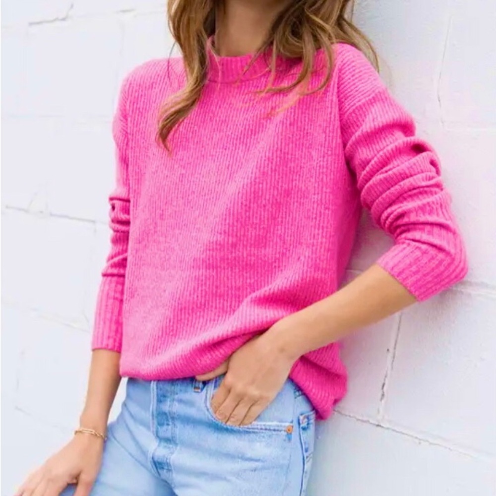 Something Navy Sweater Wool Blend Bright Pink Size Medium